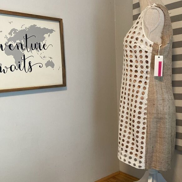 Tracy Reese White & Taupe Eyelet Lace Front Sleeveless Midi Dress Size Small NEW - Picture 4 of 10